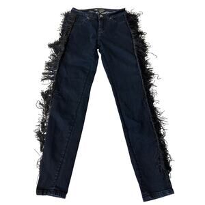 SWEET LOOK Black Label Women's Low Rise Jeans Size 1 Black Stretch Fringe